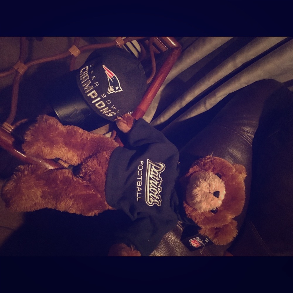 Patriots hat and teddy bear